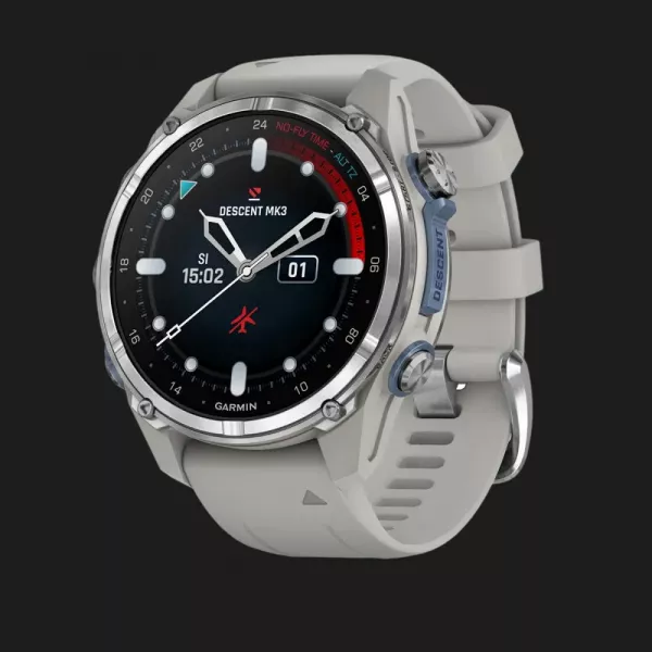 Garmin Descent Mk3 43mm Stainless Steel with Fog Gray Silicone Band