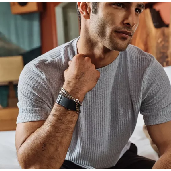 Ремінець Whoop LeatherLuxe Band Straight для Whoop 5.0 (Black/Cream with Titanium) (Size S)
